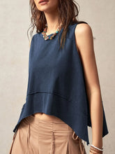 Exposed Seam Side Slit Round Neck Tank Navy Tanks & Camis