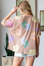HOPELY Full Size Floral Round Neck Side Slit Waffle T-Shirt Woman T Shirts