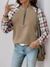 Perfee Plaid Half Zip Long Sleeve Texture Sweatshirt Woman Sweatshirts