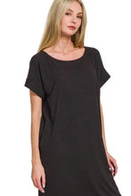 Zenana Rolled Short Sleeve Round Neck Dress Casual Dresses
