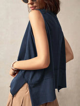 Exposed Seam Side Slit Round Neck Tank Tanks & Camis