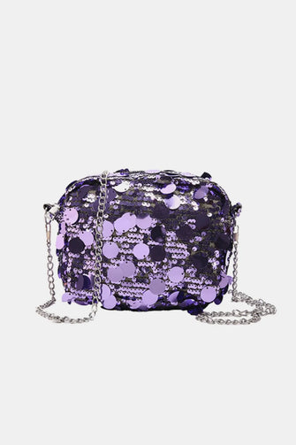 Sequin Chain Shoulder Bag Purple One Size