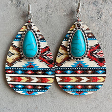 Turquoise Teardrop Shape Wooden Dangle Earrings Style C One Size