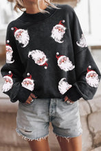 Sequin Santa Round Neck Drop Shoulder Sweatshirt Black Woman Sweatshirts