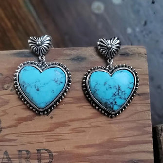 Artificial Turquoise Alloy Heart Dangle Earrings Teal One Size