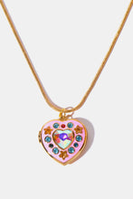 Rhinestone Decor Heart Box Pendant Necklace Gold One Size