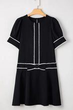 Contrast Scallop Trim Bow Detail Short Sleeve Shift Dress Woman Casual Dress