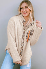 Leopard Snap Down Pocketed Collared Neck Jacket Beige