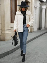 Fuzzy Texture Button Up Collared Neck Coat Woman Outerwear