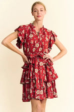 Davi & Dani Ruffle Flutter Sleeve Tie Belt Tiered Mini Dress Casual Dresses