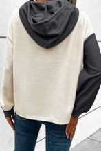 Waffle-Knit Two-Tone Long Sleeve Hoodie Woman Sweatshirts
