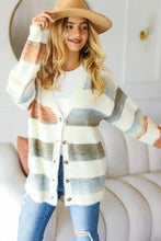 Haptics Full Size Button Down Stripe Soft Fuzzy Sweater Cardigan Casual Dresses