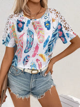 Feather Print Lace Sleeve Top for Women