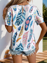 Feather Print Lace Sleeve Top for Women
