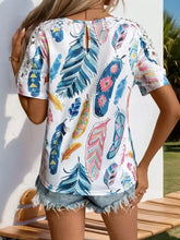 Feather Print Lace Sleeve Top for Women Woman T Shirts