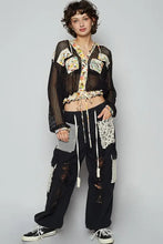 POL Vintage Washed Crochet Hoodie Jacket With Patchwork Cardigans