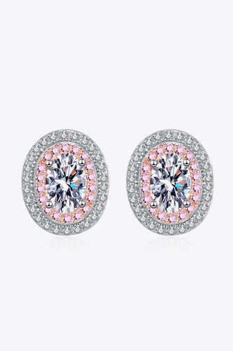 Platinum-Plated Moissanite Stud Earrings Pink White One Size