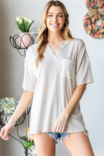 Heimish Full Size Lace Front Pocket Drop Shoulder Top Oatmeal Woman T Shirts