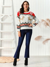 Festive Reindeer Christmas Sweater Long Sleeve Pullover for Women