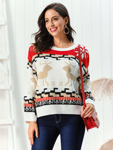 Festive Reindeer Christmas Sweater Long Sleeve Pullover for Women White