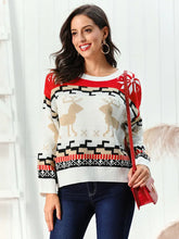 Festive Reindeer Christmas Sweater Long Sleeve Pullover for Women White Sweater Pullovers