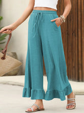 Ruffled Hem Wide Leg Pants Teal