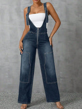 Zip Front Wide Strap Denim Overalls Medium