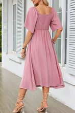 Smocked Tie Front Flutter Sleeve Midi Dress