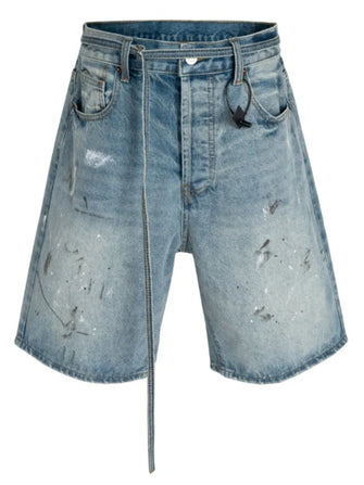 Men's Washed Graffiti Print Denim Bermuda Shorts Medium