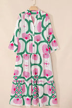 Printed Notched Long Sleeve Maxi Dress Woman Maxi Dress