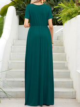 Round Neck Short Sleeve Maxi Dress with Pockets Woman Maxi Dress