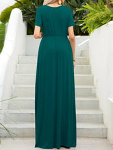 Round Neck Short Sleeve Maxi Dress with Pockets Woman Maxi Dress