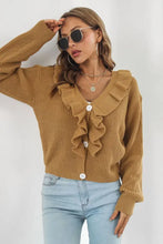 Ruffle Trim Button-Down Dropped Shoulder Sweater Sweater Pullovers