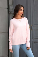 Angel Wings Round Neck Ribbed Long Sleeve Sweater Blush Pink