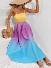 Honey Color Block Tie Shoulder Smocked Maxi Dress Woman Maxi Dress
