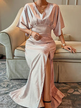 Devine Slit Animal Print V-Neck Half Sleeve Dress Woman Maxi Dress
