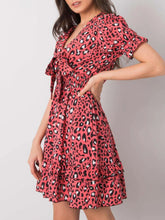 Leopard Print Tie Front Short Sleeve Mini Dress