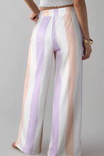 Pastel-striped wide-leg stripe multicolored print loose pants with drawstring and side pockets in lavender peach and white