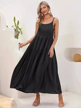 Plus Size Scoop Neck Sleeveless Midi Cami Dress Black Casual Dresses