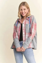 ADORA Button Down Plaid Hoodie Shacket Woman Outerwear