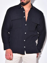 Men's Full Size Collared Neck Long Sleeve Shirt with Chest Pockets Plus Size Black