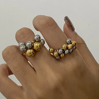 2-Piece Two-Tone Bubble Cluster Ring Gold One Size