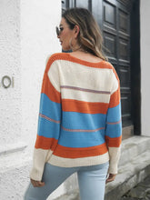 Striped V-Neck Drop Shoulder Sweater Sweater Pullovers