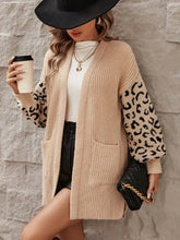 Pocketed Leopard Open Front Cardigan Woman Outerwear