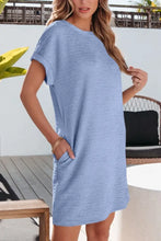 Solid Color Textured Crinkle Short Sleeve T Shirt Dress Casual Dresses