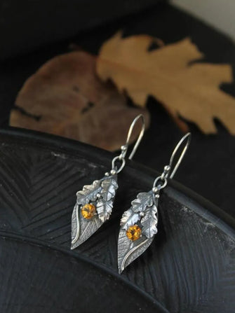 Alloy Rhinestone Leaf Shape Earrings Yellow One Size