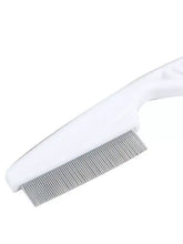 Peigne à dents fines pour enlever les poils d'animaux avec manche en plastique blanc et dents en acier inoxydable pour le pelage des animaux