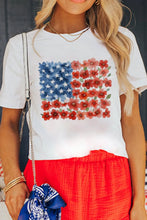 Floral American Flag Printed White T Shirt for Women White