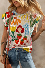 Floral and Strawberry Print Sleeveless Top for Women Floral