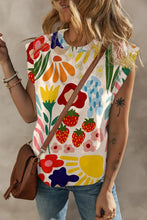 Floral and Strawberry Print Sleeveless Top for Women